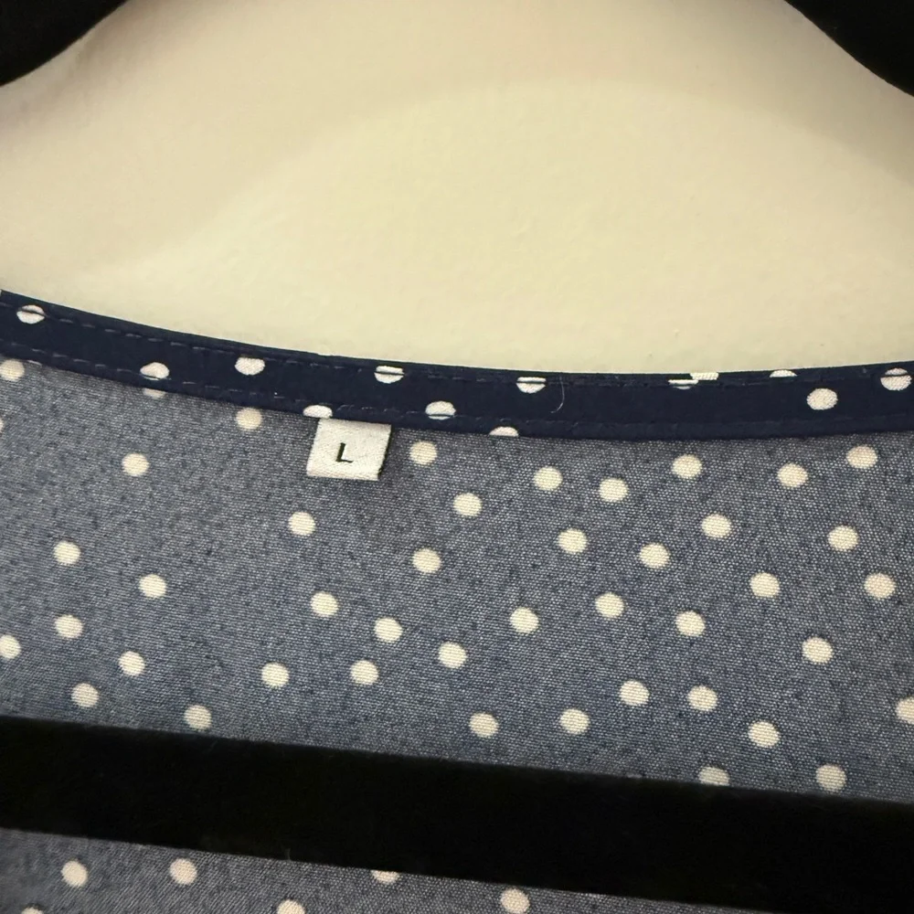 Navy Polka-dot Layered Ruffle Swing Shift Dresses - Picture 4 of 12